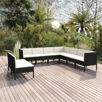 9 Piece Garden Lounge Set with Cushions Poly Rattan Black