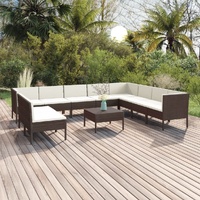 11 Piece Garden Lounge Set with Cushions Poly Rattan Brown