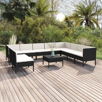 11 Piece Garden Lounge Set with Cushions Poly Rattan Black