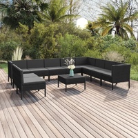 11 Piece Garden Lounge Set with Cushions Poly Rattan Black