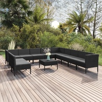 12 Piece Garden Lounge Set with Cushions Poly Rattan Black