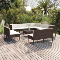 12 Piece Garden Lounge Set with Cushions Poly Rattan Brown