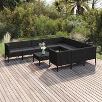 11 Piece Garden Lounge Set with Cushions Poly Rattan Black