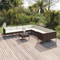 11 Piece Garden Lounge Set with Cushions Poly Rattan Brown