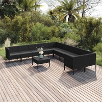 11 Piece Garden Lounge Set with Cushions Poly Rattan Black