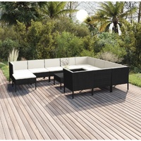 12 Piece Garden Lounge Set with Cushions Poly Rattan Black