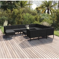 12 Piece Garden Lounge Set with Cushions Poly Rattan Black