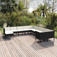 11 Piece Garden Lounge Set with Cushions Poly Rattan Black