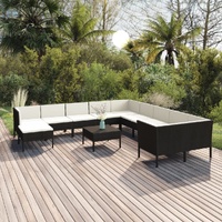 12 Piece Garden Lounge Set with Cushions Poly Rattan Black