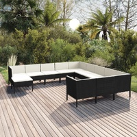 12 Piece Garden Lounge Set with Cushions Poly Rattan Black