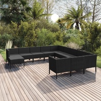 12 Piece Garden Lounge Set with Cushions Poly Rattan Black