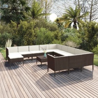 13 Piece Garden Lounge Set with Cushions Poly Rattan Brown