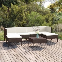 7 Piece Garden Lounge Set with Cushions Poly Rattan Brown