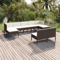 9 Piece Garden Lounge Set with Cushions Poly Rattan Brown