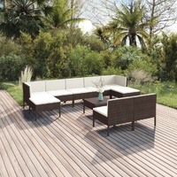 10 Piece Garden Lounge Set with Cushions Poly Rattan Brown