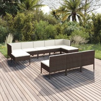 10 Piece Garden Lounge Set with Cushions Poly Rattan Brown