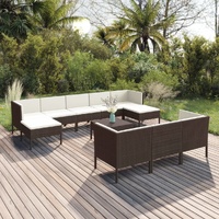 11 Piece Garden Lounge Set with Cushions Poly Rattan Brown