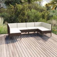 6 Piece Garden Lounge Set with Cushions Poly Rattan Brown