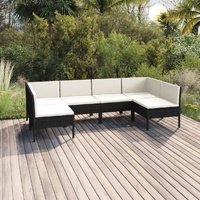 6 Piece Garden Lounge Set with Cushions Poly Rattan Black