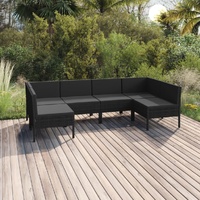 6 Piece Garden Lounge Set with Cushions Poly Rattan Black