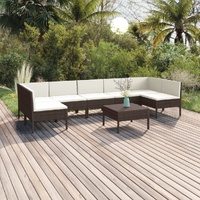 8 Piece Garden Lounge Set with Cushions Poly Rattan Brown