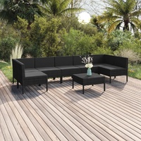 8 Piece Garden Lounge Set with Cushions Poly Rattan Black