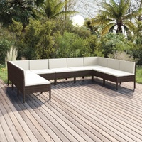 9 Piece Garden Lounge Set with Cushions Poly Rattan Brown