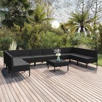 11 Piece Garden Lounge Set with Cushions Poly Rattan Black