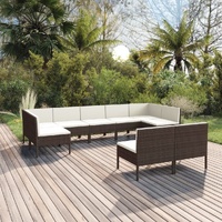 9 Piece Garden Lounge Set with Cushions Poly Rattan Brown