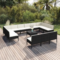 14 Piece Garden Lounge Set with Cushions Poly Rattan Black