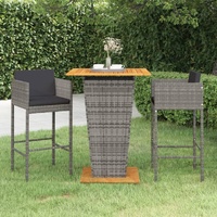 3 Piece Garden Bar Set with Cushions Poly Rattan Grey