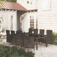 9 Piece Outdoor Dining Set with Cushions Poly Rattan Black