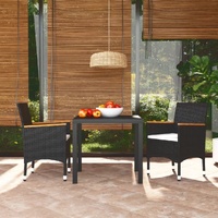 3 Piece Garden Dining Set with Cushions Poly Rattan Black