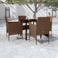 5 Piece Garden Dining Set with Cushions Brown and Black