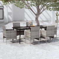 7 Piece Garden Dining Set with Cushions Grey and Black