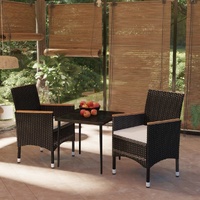 3 Piece Garden Dining Set with Cushions Black