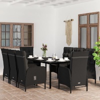 9 Piece Garden Dining Set with Cushions Black