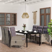 7 Piece Garden Dining Set with Cushions Grey and Black