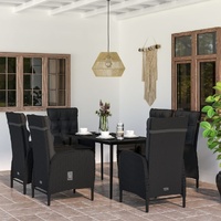 7 Piece Garden Dining Set with Cushions Black