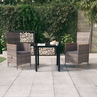 3 Piece Garden Dining Set with Cushions Grey