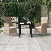 3 Piece Garden Dining Set with Cushions Beige