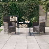 3 Piece Garden Dining Set with Cushions Grey