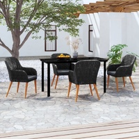 5 Piece Garden Dining Set with Cushions Black