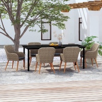 7 Piece Garden Dining Set with Cushions Brown