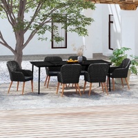 7 Piece Garden Dining Set with Cushions Black