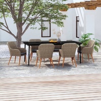 7 Piece Garden Dining Set with Cushions Brown