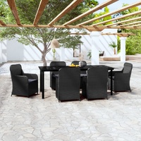 7 Piece Garden Dining Set with Cushions Black