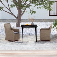 3 Piece Garden Dining Set with Cushions Brown