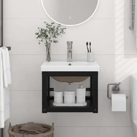 Bathroom Washbasin Frame with Built-in Basin Black Iron