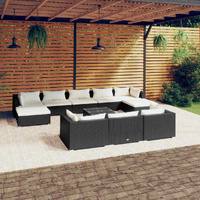 11 Piece Garden Lounge Set with Cushions Black Poly Rattan